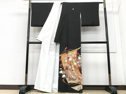 平和屋着物■豪華黒留袖　几帳花文　金彩　正絹　逸品　CABF4950xe