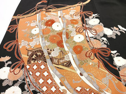 平和屋着物■豪華黒留袖　几帳花文　金彩　正絹　逸品　CABF4950xe
