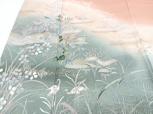 平和屋着物■訪問着　立波草花文　暈し染め　正絹　逸品　CABF4954xe