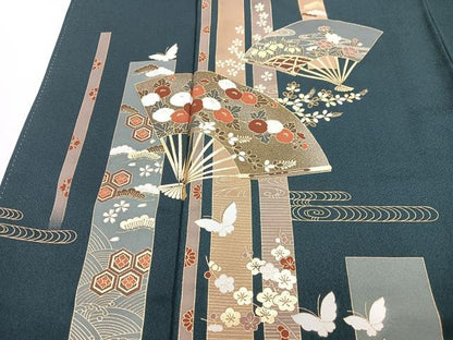 平和屋着物■訪問着　扇面舞蝶文　金彩　正絹　逸品　CABF4963xe
