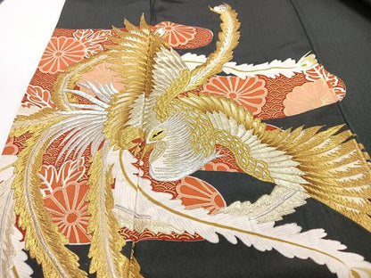 平和屋着物■豪華黒留袖 刺繍 鳳凰花文 金銀彩 正絹 逸品 CABF4971xe