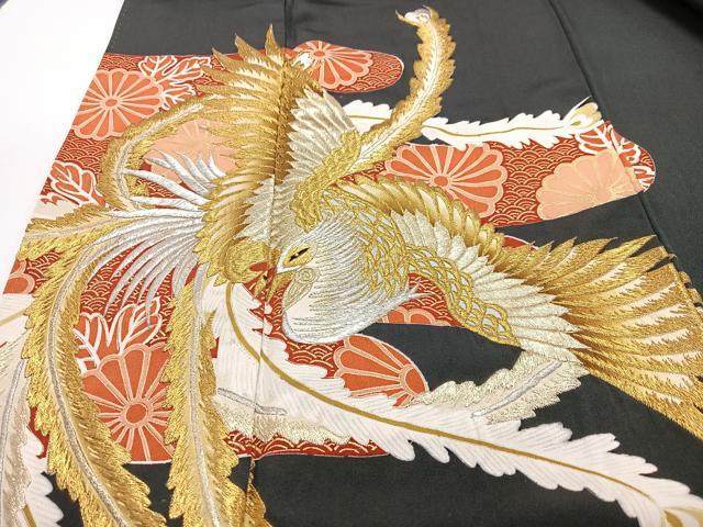 平和屋着物■豪華黒留袖 刺繍 鳳凰花文 金銀彩 正絹 逸品 CABF4971xe