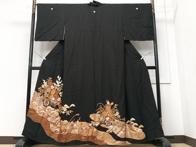 平和屋着物■豪華黒留袖　駒刺繍　花車文　金彩　正絹　逸品　CABF4972xe