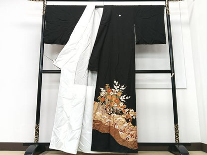 平和屋着物■豪華黒留袖　駒刺繍　花車文　金彩　正絹　逸品　CABF4972xe