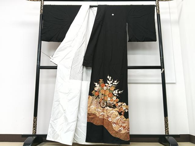 平和屋着物■豪華黒留袖　駒刺繍　花車文　金彩　正絹　逸品　CABF4972xe