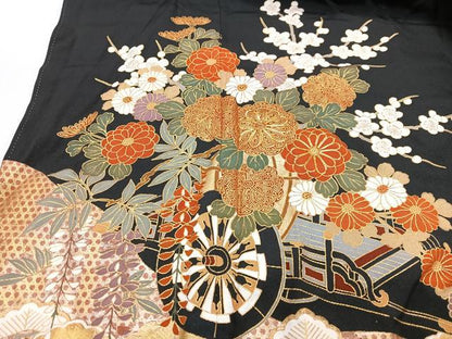 平和屋着物■豪華黒留袖　駒刺繍　花車文　金彩　正絹　逸品　CABF4972xe