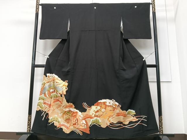 平和屋着物■豪華黒留袖　刺繍　鳳凰御所車文　金彩　正絹　逸品　CABF4976xe