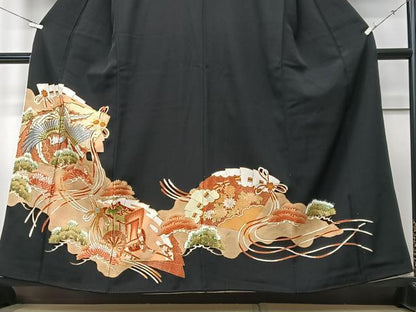 平和屋着物■豪華黒留袖　刺繍　鳳凰御所車文　金彩　正絹　逸品　CABF4976xe