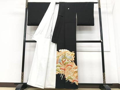 平和屋着物■豪華黒留袖　刺繍　鳳凰御所車文　金彩　正絹　逸品　CABF4976xe