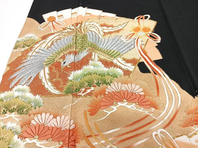 平和屋着物■豪華黒留袖　刺繍　鳳凰御所車文　金彩　正絹　逸品　CABF4976xe