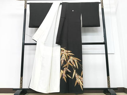 平和屋着物■豪華黒留袖　駒刺繍　舞葉文　金彩　正絹　逸品　CABF4977xe
