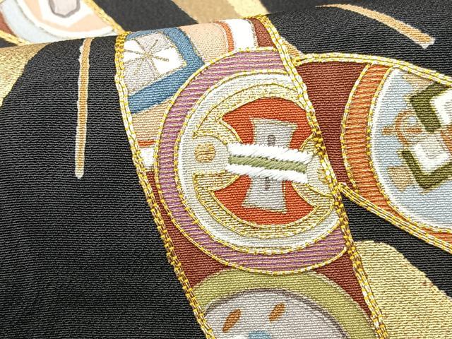 平和屋着物■豪華黒留袖　駒刺繍　舞葉文　金彩　正絹　逸品　CABF4977xe