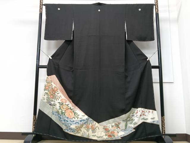平和屋着物■豪華黒留袖　駒刺繍　草花文　金彩　正絹　逸品　CABF4979xe