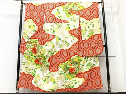 平和屋着物■豪華振袖　駒刺繍　扇面草花文　金彩　正絹　逸品　CABF4981xe