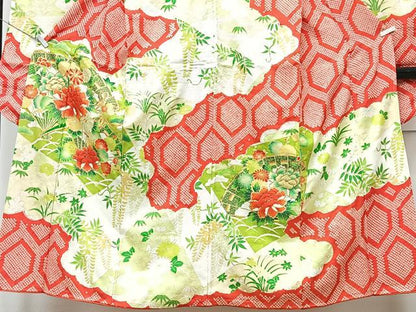 平和屋着物■豪華振袖　駒刺繍　扇面草花文　金彩　正絹　逸品　CABF4981xe