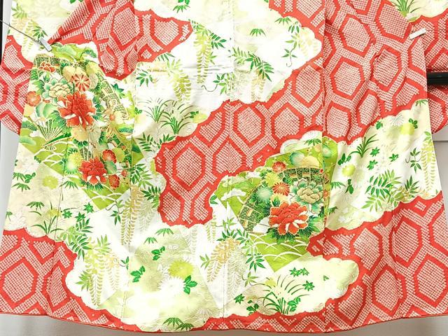 平和屋着物■豪華振袖　駒刺繍　扇面草花文　金彩　正絹　逸品　CABF4981xe