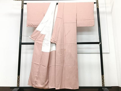 平和屋着物■上質な色無地　青海波地紋　珊瑚色　正絹　逸品　CABF4987xe