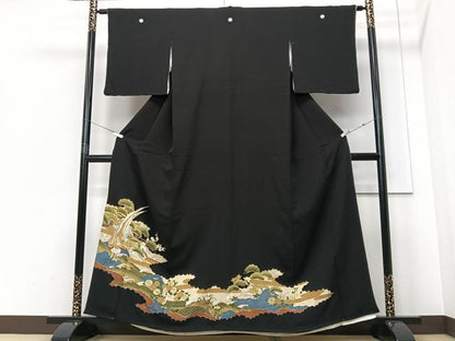 平和屋着物■豪華黒留袖　駒刺繍　吉祥花鳥文　金彩　正絹　逸品　CABF4991xe