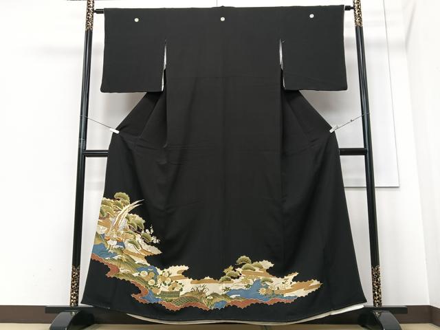 平和屋着物■豪華黒留袖　駒刺繍　吉祥花鳥文　金彩　正絹　逸品　CABF4991xe