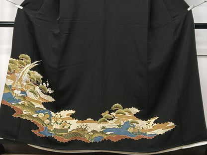 平和屋着物■豪華黒留袖　駒刺繍　吉祥花鳥文　金彩　正絹　逸品　CABF4991xe