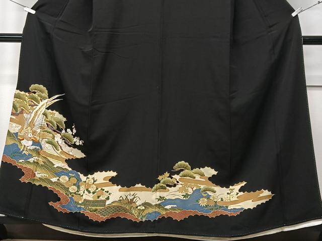 平和屋着物■豪華黒留袖　駒刺繍　吉祥花鳥文　金彩　正絹　逸品　CABF4991xe