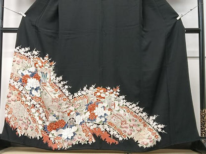 平和屋着物■豪華黒留袖　花車文　金彩　正絹　逸品　CABF4992xe