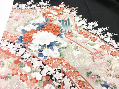 平和屋着物■豪華黒留袖　花車文　金彩　正絹　逸品　CABF4992xe
