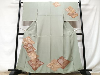 平和屋着物■訪問着　絞り　刺繍　草花文　金彩　正絹　逸品　CABF4997xe