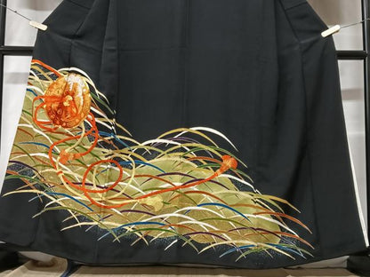 平和屋着物■豪華黒留袖 駒刺繍 鏡裏吉祥文 正絹 逸品 CABF5013xe