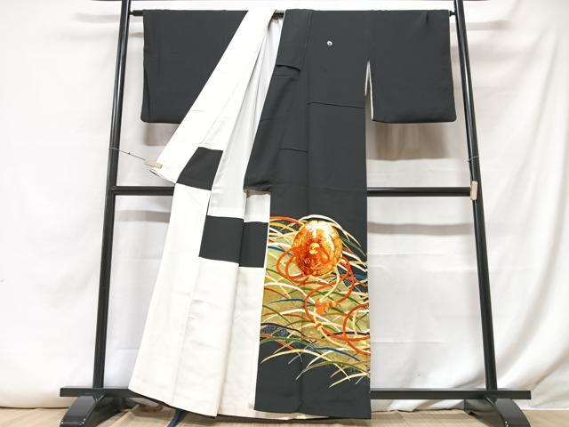 平和屋着物■豪華黒留袖 駒刺繍 鏡裏吉祥文 正絹 逸品 CABF5013xe