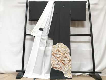平和屋着物■豪華黒留袖 作家物 双鶴菱文 金彩 正絹 逸品 CABF5014xe