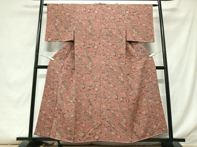 平和屋着物■上質な小紋 型染め 花蝶文 正絹 逸品 CABF5017xe