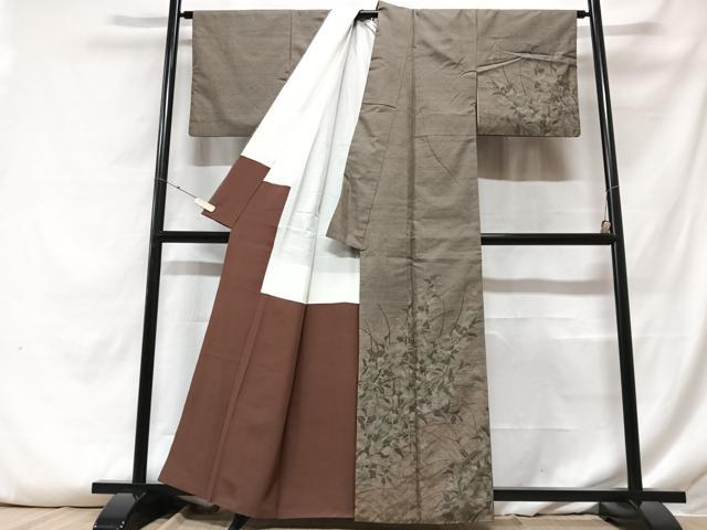 平和屋着物□訪問着 紬地 草花文 正絹 逸品 CABF5018xe