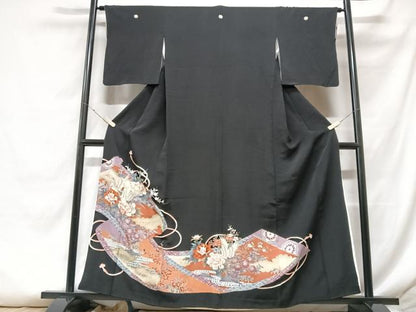 平和屋着物■豪華黒留袖 飛鶴吉祥花文 金彩 正絹 逸品 CABF5020xe