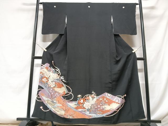 平和屋着物■豪華黒留袖 飛鶴吉祥花文 金彩 正絹 逸品 CABF5020xe
