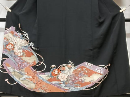 平和屋着物■豪華黒留袖 飛鶴吉祥花文 金彩 正絹 逸品 CABF5020xe
