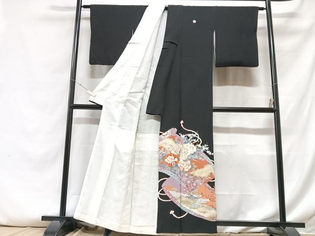 平和屋着物■豪華黒留袖 飛鶴吉祥花文 金彩 正絹 逸品 CABF5020xe