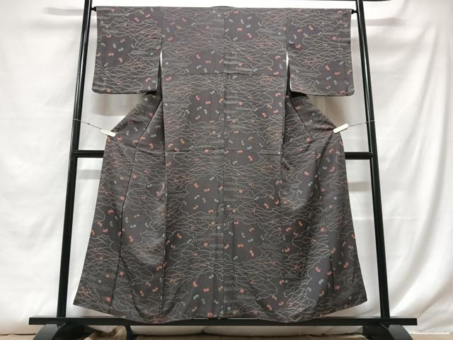 平和屋着物■上質な小紋 芝草舞蝶文 正絹 逸品 CABF5024xe