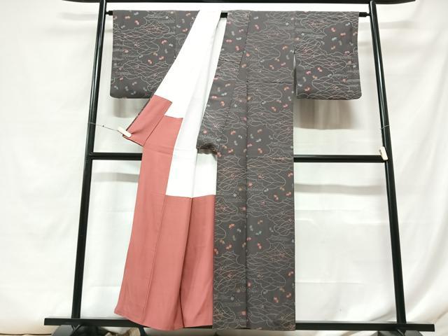 平和屋着物■上質な小紋 芝草舞蝶文 正絹 逸品 CABF5024xe