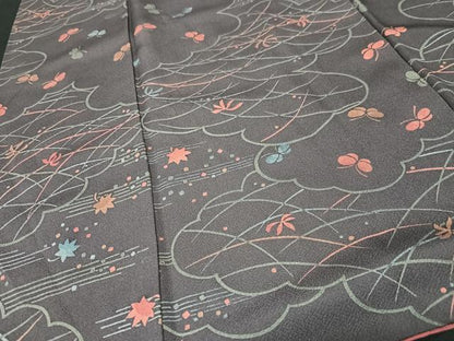 平和屋着物■上質な小紋 芝草舞蝶文 正絹 逸品 CABF5024xe