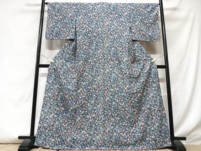 平和屋着物■上質な小紋 花鳥文 鬼しぼ縮緬 正絹 逸品 CABF5025xe
