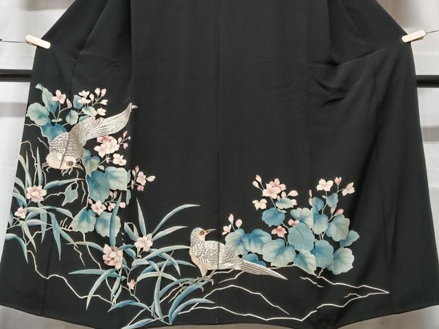 平和屋着物■豪華黒留袖 刺繍 花鳥文 金銀彩 正絹 逸品 CABF5027xe