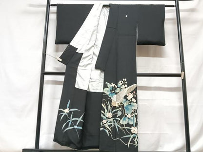 平和屋着物■豪華黒留袖 刺繍 花鳥文 金銀彩 正絹 逸品 CABF5027xe