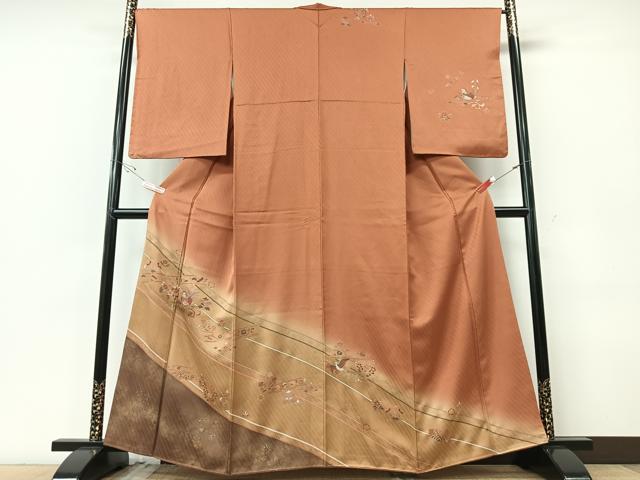平和屋着物■訪問着　更紗花鳥文　暈し染め　金銀彩　正絹　逸品　CABF5038xe