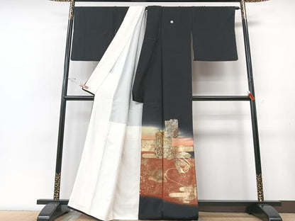 平和屋着物■豪華黒留袖 御所車立波文 暈し染め 金彩 正絹 逸品 CABF5059xe