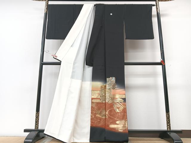 平和屋着物■豪華黒留袖 御所車立波文 暈し染め 金彩 正絹 逸品 CABF5059xe
