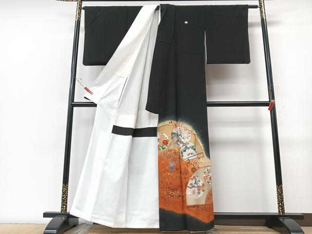 平和屋着物●豪華黒留袖　作家物　花鳥文　金彩　正絹　逸品　未使用　AABH0651fy 平和屋着物□豪華黒留袖 作家物 刺繍 屏風花鳥文 金彩 正絹 逸品