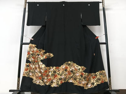 平和屋着物■豪華黒留袖 作家物 花鳥文 金彩 正絹 逸品 CABF5073xe