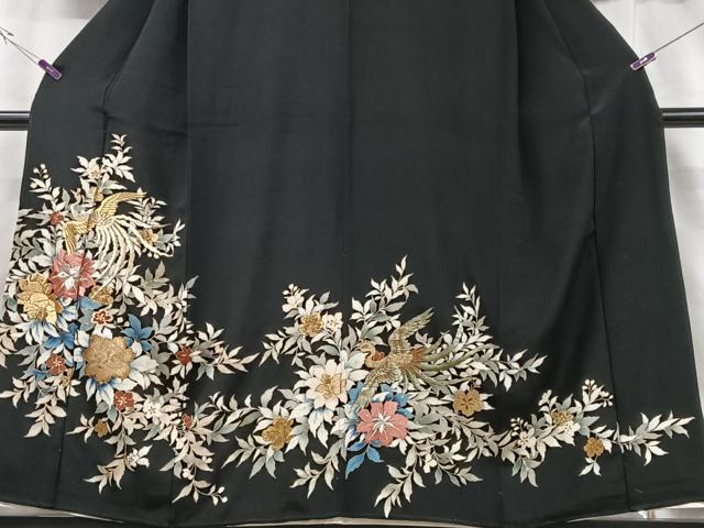 平和屋着物□豪華黒留袖 刺繍 花鳥文 金彩 正絹 逸品 CABF5086xe
