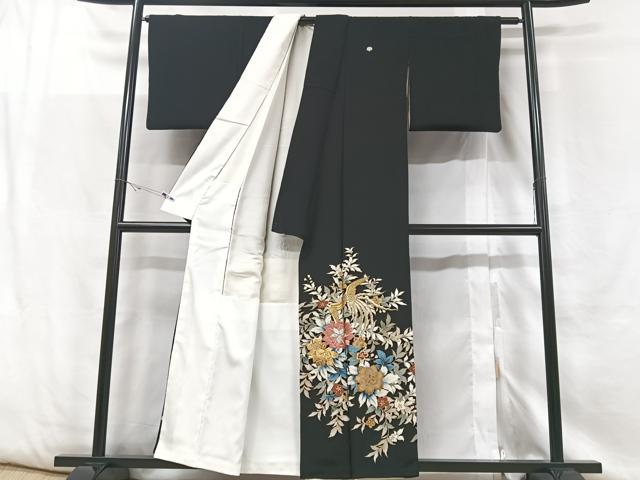 平和屋着物■豪華黒留袖　刺繍　花鳥文　金銀糸　金彩　正絹　逸品　AABI0278st 平和屋着物□豪華黒留袖 刺繍 花鳥文 金銀糸 金彩 正絹 逸品